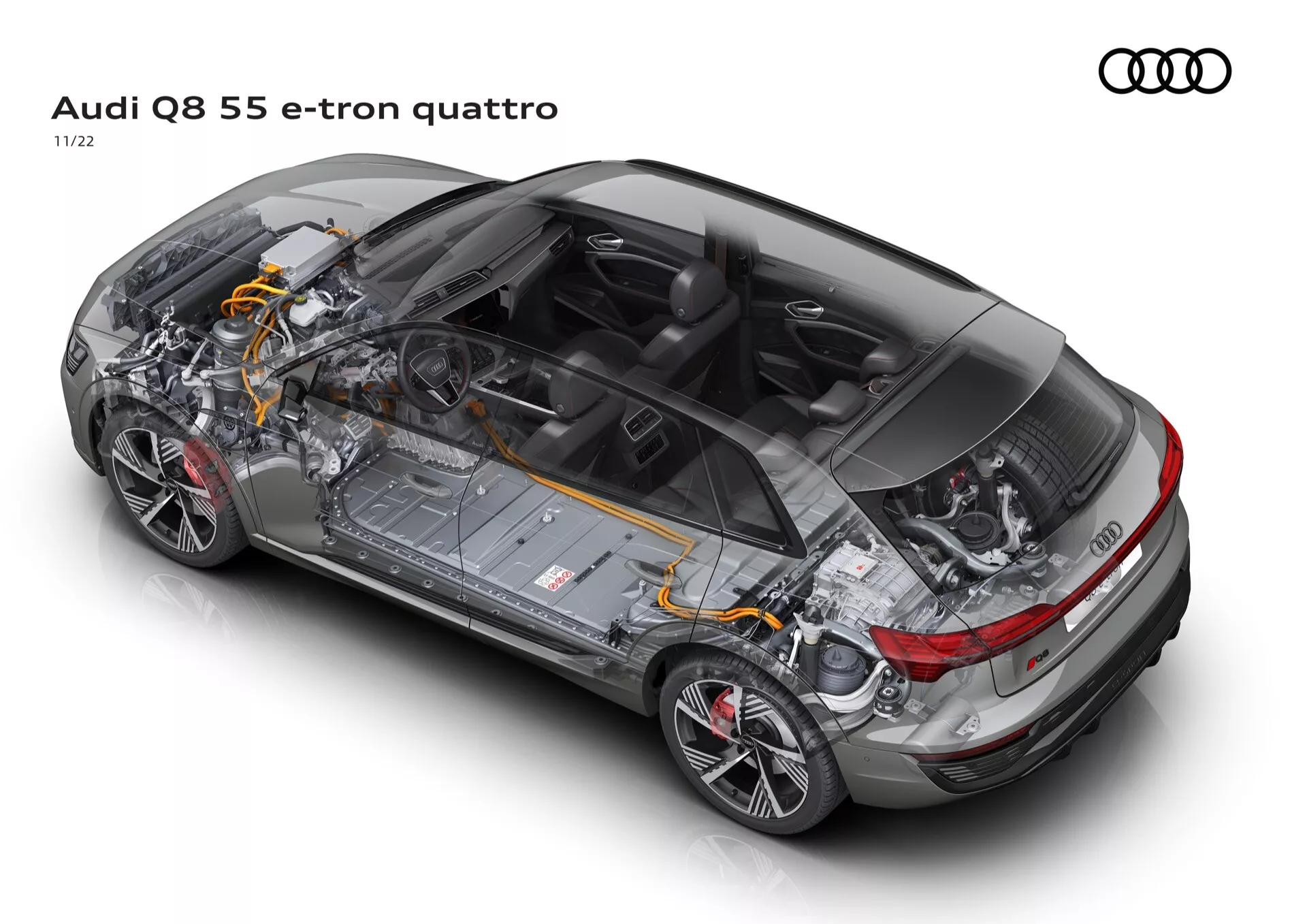 SUV eléctrico Audi Q8 e-tron 2023 en Blanco Glaciar con aerodinámica avanzada y tecnología LED