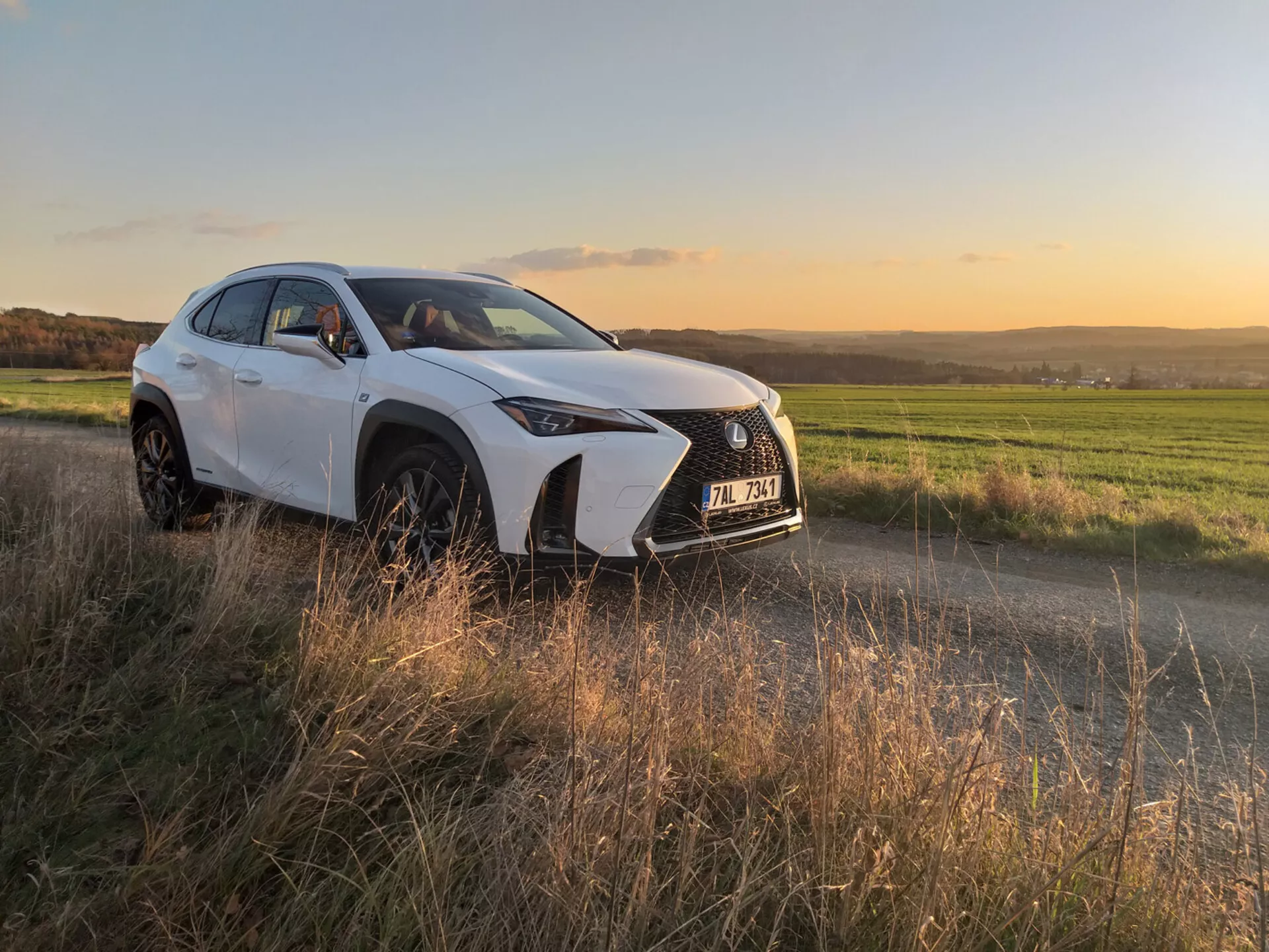 SUV crossover de lujo compacto Lexus UX 2019 en acabado metálico conduciendo en autopista